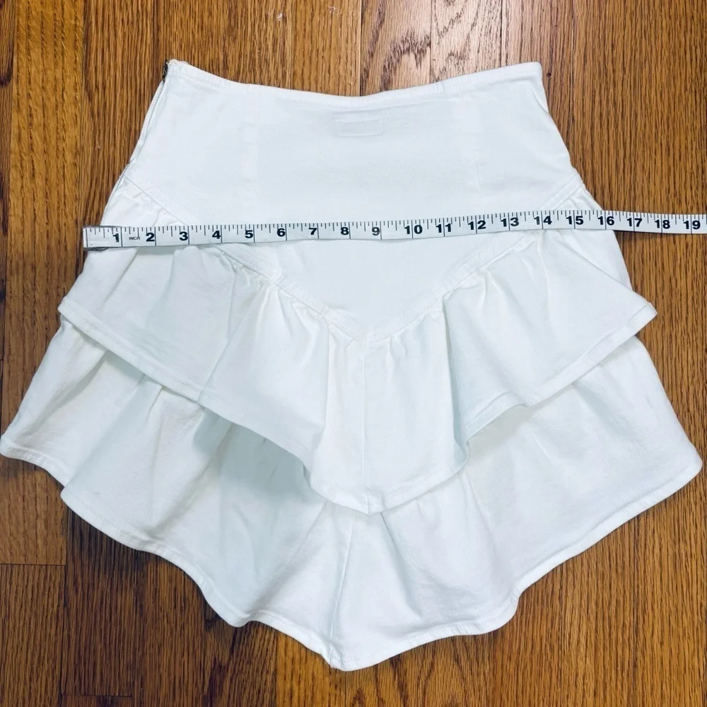 MOTHER Bright White The Ruffle Denim Mini Cowboy Preppy Skirt size 25